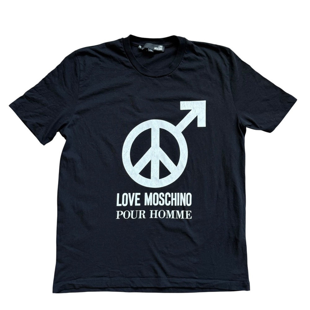 Love Moschino Pour Homme Black Graphic T-Shirt Peace Male Symbol XL
